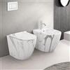Inbagno Set Sanitari Filomuro Rimless In Ceramica Con Effetto Marmorizzato Bianco Linea Tokyo, L 36 x P 56 x H 41 Cm, Completo Di Sedile Soft-Close