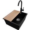PRIMAGRAN Lavandino sottotop Nero 41x47cm, Lavello in Granito a 1 vasca + Rubinetto 32x20cm + Set di accessori, Lavabo da Cucina al Mobile 45cm - London S183
