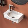 EMKE Lavamano Sospeso 40,5 x 28 x 14 cm, Lavandino Rettangolare Bianco Lucido per Bagno Piccolo e WC Ospiti, Mini Lavabo a Parete con Rubinetto a Sinistra- Senza Rubinetto e Piletta