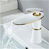 ZYCDP Rubinetto Bagno Cascata Rubinetto Bagno Lavabo Bianco e Oro Rubinetto Acqua Calda Fredda Monocomando in Ottone, Corto