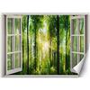Feeby Carta Da Parati Sulla Fliselina Foresta Natura Vista Dalla Finestra 140x100 cm verde Decorazione Da Muro Include Colla Soggiorno Camera Da Letto Sala Ufficio Sole Natura