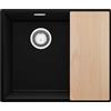PRIMAGRAN Lavello da Cucina Nero 56x47cm, Lavandino in Granito a 1,5 vasche + Set di accessori, Lavabo da Cucina Incasso al Mobile 60cm - London Duo Slim S057
