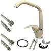 TANIASHOP Rubinetto Miscelatore Monocomando Canna Alta Quadrata Girevole 360° Rubinetto per Lavello da Cucina Acqua Fredda e Calda con Flessibili e Kit Montaggio Colore Granito/Avena