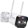 ZOSI 4MP Telecamera Esterna/Interna, WiFi 2,4G, Rilevamento Persone/Veicoli, Visione Notturna a Colori, Audio Bidirezionale, Faretti e Sirena, C188