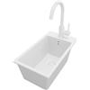 PRIMAGRAN Lavandino da Cucina Tutto Bianco 28x50cm, Lavello in Granito a 1 vasca + Rubinetto 32x20cm + Set di accessori, Lavabo da Cucina Incasso al Mobile 30cm - Riga S014