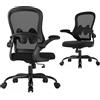 Farini Sedia da ufficio ergonomica in rete, braccioli pieghevoli, supporto lombare regolabile, girevole a 360°, ruote, per casa e scrivania, nera