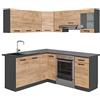 Vicco Cucina ad angolo Rick, Rovere dorato/antracite, 190 x 46 cm, AP Antracite, con elementi modulari espandibili per una pianificazione flessibile della cucina