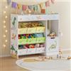 [en.casa] Scaffale per Cameretta con 9 Scatole Pieghevoli Porta Giocattoli Scomparto Chiuso con Anta e Ripiano Mobile Contenitore a Misura di Bimbi - Design Dinosauro - Verde/Giallo