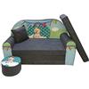 FORTISLINE Divano per bambini con funzione letto e sgabello W319, molti motivi (verde orsacchiotto)