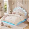 MIOOSUT Letto per bambini imbottito 140x200 cm con LED, letto doppio per ragazza adolescente, testiera regolabile in altezza, design a forma di corona, rete a doghe, PU, senza materasso (bianco LED
