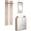 MB Muebles Bonitos, Set Scarpiera Ingresso Paola, con Specchio e Attaccapanni, LED, Melamina, Sonoma e Bianco