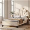 BPKADHY Letto imbottito singolo, 90 x 200 cm, con rete a doghe, letto con testiera regolabile a forma di fiore, struttura per ragazzi con rivestimento in tessuto di velluto, beige, senza materasso