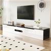 MSMOK Mobile TV da 180 cm, finitura in bianco e nero, con illuminazione a LED a 16 colori, montaggio a parete