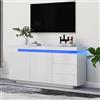 Lexiou Credenza moderna per soggiorno, mobile da appoggio, cassettiera, mobile a 2 ante, 3 cassetti, lucido, con luce LED, senza maniglie
