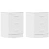 vidaXL 2X Comodini Moderni Eleganti Robusti con Cassetti Portaoggetti Armadietto Comò Cassettiera Versatile Bianco 38x35x56 cm in Multistrato