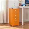 [en.casa] Cassettiera in Acciaio con Rotelle Mobile Archivio Schedario 69 x 28 x 41 cm Mobile da Ufficio con 5 Cassetti - Arancione