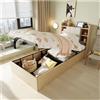 Wyibwy Letto singolo 90 x 200cm con sistema idraulico, testiera con vano contenitore, porta USB e presa Tape-C, letto in legno, Legno (senza materasso)