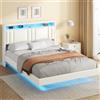 KIMENICH Letto 140 x 190 cm, Struttura Letto con Illuminazione a LED, Stazione di Ricarica, Effetto Visivo Galleggiante, Struttura del Lettos con Rete a Doghe, per Camera da Lettos, PU bianca