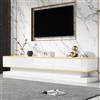 Kebnor Mobile TV con 3 cassetti, supporto TV lucido, grande spazio di archiviazione, tavolo TV bianco caldo con bordo dorato