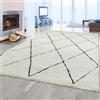 CARPETIA Tappeto scandinavo da salotto a pelo alto con motivo a diamante bianco nero, 200 x 290 cm