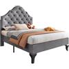 Azkoeesy 90 x 200 cm Letto imbottito per bambini e bambine, letto da principessa, letto singolo, con cuciture a bottoni, rivestimento in velluto, grigio