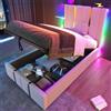 Autheria Singolo Con Contenitore 90x200 cm, APP-Control LED e USB Type C - Letto Imbottito Con Testiera e Vano Portaoggetti, Rete a Doghe e Struttura