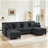 Zepneiy Divano con funzione di sonno, grande divano a 3 posti, a forma di U, design moderno, mobili imbottiti, poltrona lounge con poggiapiedi rimovibile, divano letto per casa, grigio ciniglia