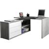 Composad | Scrivania della Linea PRATICO con 3 Cassetti e 2 Vani, Scrivania Angolare con Libreria e Cassetti, (LxAxP) 140x74,20x150 cm, Colore Cemento e Bianco Laccato, Made in Italy