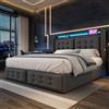 Autheria Letto Matrimoniale 180x200 cm con LED e USB Type C, una piazza e mezza con Testiera e Vano Portaoggetti, con Rete a Doghe e Struttura in Legno