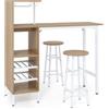 COSTWAY Set 3 Pezzi Tavolo e Sedie da Bar, Tavolo e Sgabelli da Pub Industriale con Porta Calici e 6 Portabottiglie da Vino, Set di Tavolo per Sala da Pranzo, Ristorante e Bar (Legno)