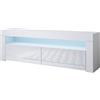 MB Muebles Bonitos, Mobile TV Aker, Soggiorno Moderno, LED, Melamina, Finitura Lucida, Bianco, 140x50.5x35cm