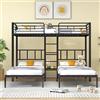 YuQozii Letto tripla a castello con scala per bambini e ragazzi, letto in ferro con griglia e tavolo, 90 x 200 cm x 3 (nero)