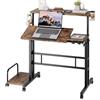 Dripex Scrivania per Computer Regolabile in Altezza, 80 x 60 cm, Scrivania con ruote, tavolo da lavoro mobile con piano inclinabile, per la casa e l'ufficio, marrone vintage e nero