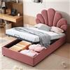 Wyibwy Letto per bambini,90x200cm,imbottito,con testata e rete a doghe,testata regolabile in altezza,con contenitore idraulico,letto singolo,tessuto velour,rosa scuro(senza materasso)