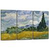 Printed Paintings Stampa su Tela con Telaio 3 Parti (120x80cm): Vincent Van Gogh - Campo di Grano con cipressi (1889) - Quadri Moderni