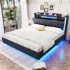 Autheria Letto Matrimoniale 140x200 cm con LED e USB, Letto una piazza e mezza con Spazio SullaTestiera e vano Portaoggetti, Letto Imbottito con rete a doghe, Struttura Letto Matrimoniale in Lino