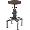 COSTWAY Sgabelli da Bar Industriale Girevole 360°, con Poggiapiedi, Sgabello Cucina Seduta Tonda Altezza Regolabile 60-75 cm, in Ferro e Pino (Grigio, 1)