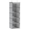 SONGMICS Organizer Armadio da Appendere, Portaoggetti da Appendere Singolo, Pieghevole e Salvaspazio, con Ganci in Metallo e Divisori Interni in Bambù, Stampa in Simil Lino, Grigio Chiaro RCH005W01