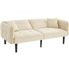 Azkoeesy Divano Letto 2 Posti in Velluto 176 cm, Schienale e Braccioli Regolabili, Piedi in Legno Massello, 2 Cuscini Inclusi, per Soggiorno e Ufficio (beige)