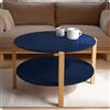 POSNORD Tavolino Salotto Moderno Rotondo Ø 75 cm, Tavolino da Caffè con Ripiano, Gambe in Legno di Faggio, Tavolo Design Scandinavo per Soggiorno e Ufficio, Coffee Table Blu Scuro