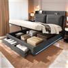 Autheria Letto Matrimoniale con Contenitore 140x190 cm con LED e cassetti, Letto imbottito con Testiera e Vano Portaoggetti, Contenitore con rete a doghe, grigio scuro