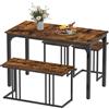 GIANTEX Set da Pranzo Stile Vintage Industriale, Tavolo con Panca e 2 Sgabelli, in Legno e Metallo, per 4 Persone, 2 Colori