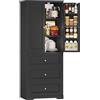 FOREHILL 150cm Credenza Cucina con 3 Cassetti, Dispensa Cucina con 8 Ripiani della Porta, Mobile Dispensa a 2 Ripiani Regolabili, per Sala da Pranzo, Soggiorno, 60x40x150 cm (Nero)