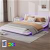 Cayipng Letto matrimoniale 140x200 et LED,letto una piazza e mezza,camera da letto completa matrimoniale,struttura letto matrimoniale,Letto piano,letto a pavimento,PU,telecomando a 24 tasti,bianco
