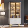 Rtopsu Vetrina Espositiva in Vetro Bianco con Illuminazione a LED a 16 Colori per Collezionismo, Vetrina con 2 Ante e Ripiani Mobili, Libreria Armadio Alto per Soggiorno Camera da Letto, 150x70x35 cm