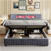 KEFSR Letto Matrimoniale 160x200 con Contenitore a Gas, LED RGB e USB, Struttura con Doghe Rinforzate, Testiera Imbottita in Velluto Grigio, Senza Materasso (Grigio, 160x200cm)
