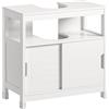 SoBuy Mobiletto Bagno Salvaspazio - Armadio Salvaspazio 2 Ante Scorrevoli e Ripiano Aperto - Mobile Sottolavabo per Bagno Moderno Piccolo - Bianco, 60x30x60cm, FRG128-II-W