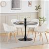 GrandCA HOME Set Tavolo e Sedie da Pranzo Moderno, Tavolo Rotondo da 110CM con 4 Sedie, Gambe in Legno di Faggio, Adatto per Soggiorno, Balcone, Giardino (Bianco)