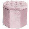 INTRECCI Pouf Ottagonale in Velluto con Contenitore | Sgabello Poggiapiedi Imbottito per Salotto e Camera da Letto | Poltroncina Elegante, Design Trapuntato Capitonné | 40x35 cm - Colore: Rosa