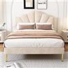 Lexiou Letto imbottito in velluto, 140 x 200 cm, letto matrimoniale, con gambe in ferro dorato, testiera regolabile in altezza, rete a doghe in legno (beige)